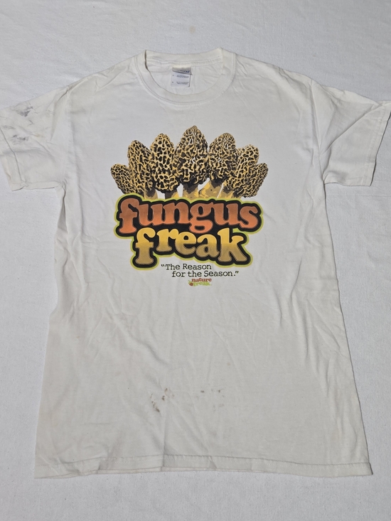 Gildan Tops - White Tee with Orange and Yellow 'Fungus Freak' Graphic